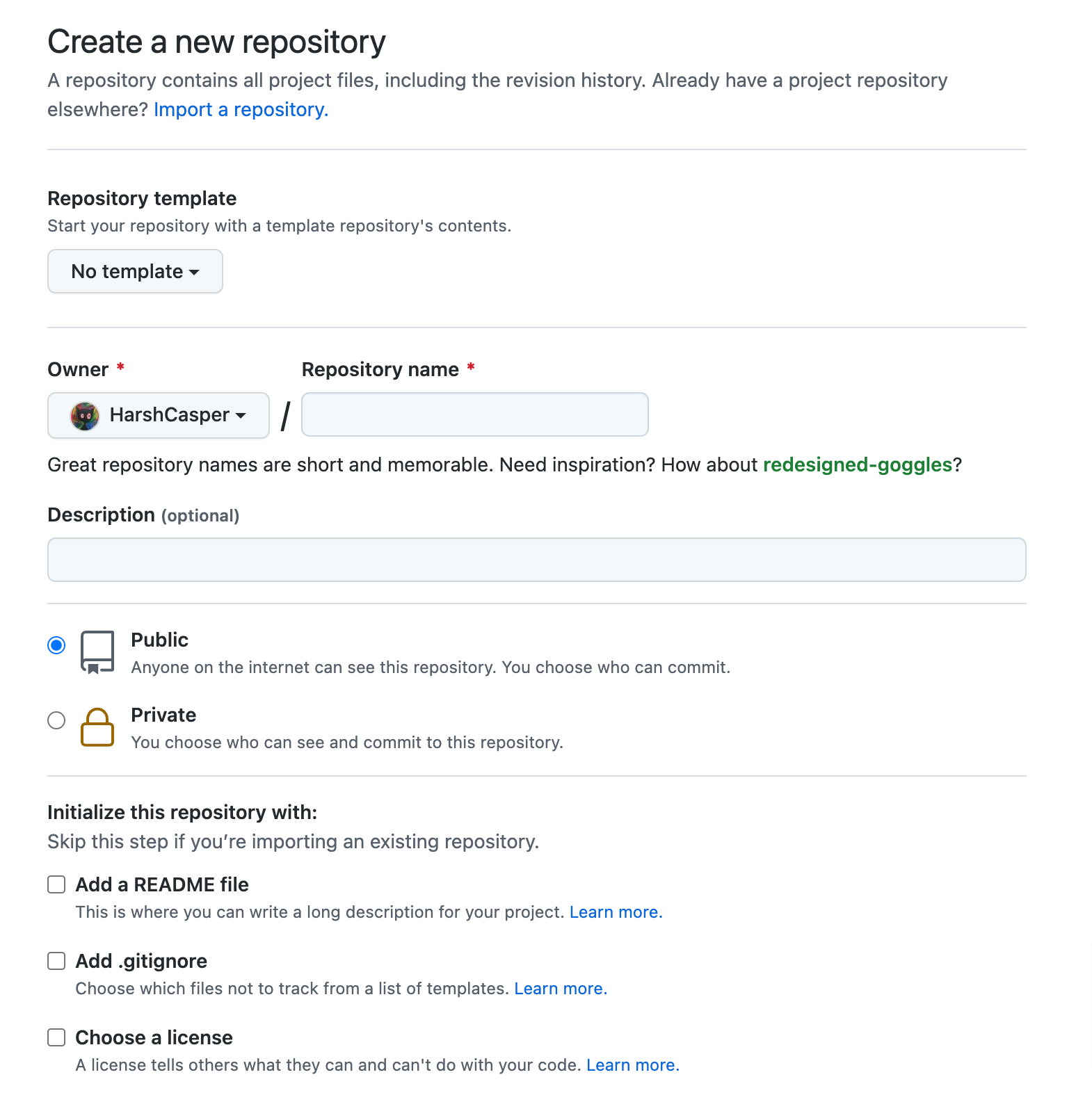 Create GitHub Repository Form